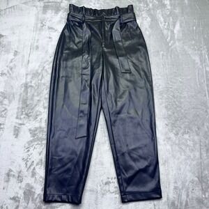 12th‎ Thompson Faux Leather Paper Bag Waist Pants Trousers Black Medium Fits 27"